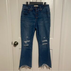 Madewell Cali Demi Boot Cut Jeans Women's 28 Blue Denim Distressed Button Fly